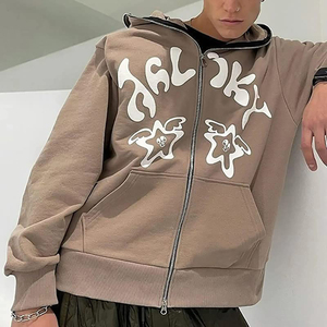 Oversized Unisex Hooded Zip-Up <b>Sweatshirt</b> Floral Print Cotton Knitted Casual Autumn Wear Front Logo Design - Product Image 2