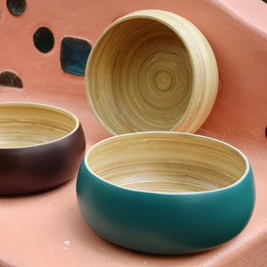 Coiled <b>bamboo</b> <b>bowl</b> set eco-friendly biodegradable spun fiber lacquer <b>bowls</b> with custom colors and sizes - Product Image 5