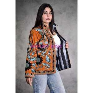 Suzani แจ็คเก็ตผ้าฝ้ายโบฮีเมียนสำหรับผู้หญิงปักลายดอกไม้ดีไซน์ทันสมัยสไตล์สั้นถักขอบฟรีฤดูใบไม้ร่วง - Product Image 3