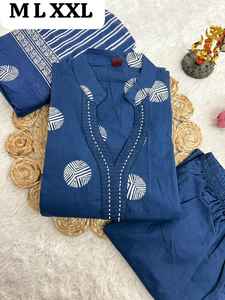 Traditional Heavy Cotton Hand Worked Fancy Design Work <b>Kurti</b> with Dupatta Set for Women Beautiful Neck in Stock Made in India - Product Image 3