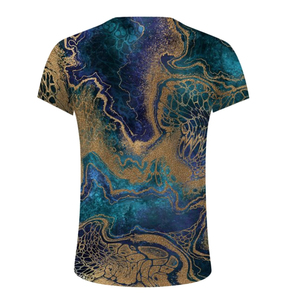 T-shirt à manches courtes pour homme, bleu et or, imprimé abstrait, col rond, coupe décontractée, imprimé par sublimation, polyester tricoté respirant - Product Image 2