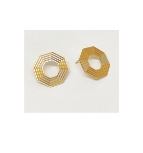 Boucles d'oreilles créoles hexagonales en laiton pour femmes et filles pour la fête et l'usure quotidienne qualité admirable - Product Image 3