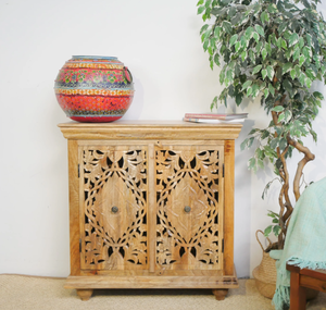 2 grands compartiments sculptés à la main armoire en bois de manguier massif naturel - Product Image 1