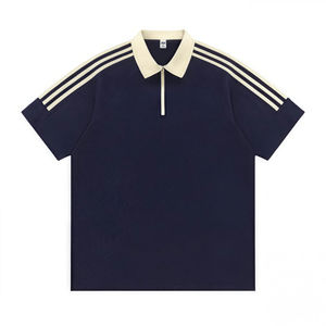 เสื้อโปโลมีซิปไหล่ตกสามบาร์ผ้าฝ้าย200กรัมชุดทำงานลำลองฤดูร้อนเสื้อยืดระบายอากาศได้เครื่องแบบทีม - Product Image 1