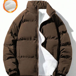 Nouveau Style hommes plaine teint toile décontracté doudoune fermeture éclair avant doublure thermique coupe-vent respirant chauffé col montant - Product Image 6