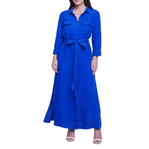 เดรสเชิ้ตแขนยาวลำลองสีน้ำเงิน ไซส์ M ของ L'Agence Cameron รุ่น Belted สไตล์เรียบง่าย พร้อมโลโก้สั่งทำพิเศษ บริการ ODM ซักได้ เหมาะสำหรับใส่ในช่วงกลางวัน - Product Image 1