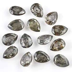 เพชรรูปทรงลูกแพร์แบบธรรมชาติ เกลือและพริกไทย  คุณภาพการเจียระไนเยี่ยมและดี เหมาะสำหรับทำเครื่องประดับ - Product Image 3