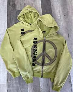 Sudadera con capucha de algodón orgánico personalizada para hombres, ropa de calle hecha jirones, costura de retazos, sudaderas con capucha de esqueleto bordadas, conjuntos a granel - Product Image 4