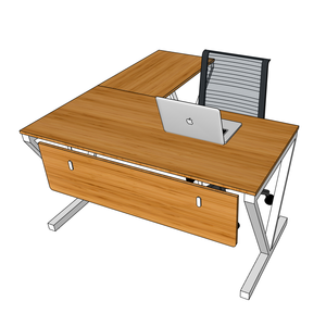 BFVB009-VBamboo 140x150cm L-Shaped <b>Desk</b> with Foldable Iron Legs and Drawer for Home Office or Computer Setup - Product Image 1
