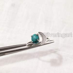 Bague Femme Turquoise Tibétaine Naturelle Pierre Précieuse Décembre Pierre de Naissance Croissant de Lune Bijoux Faits à la Main Bague en Argent Sterling 925 - Product Image 4