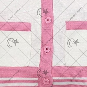 Wholesale Custom Women's Varsity Style Cardigan Sweater White <b>Pink</b> Knit Winter Chenille Letter Patch Apparel Embroidery - Product Image 5