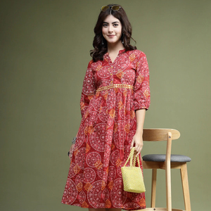 Ramas Kurtis Nuevo Diseño Occidental para Mujer, Estampado Floral Marrón, Algodón, Corte en A, Kurta Sharara Casual de Verano, Hecho a Mano, Personalizado al por Mayor - Product Image 1