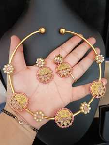 Indian Manufacturer's Gold Plated Kundan Hasli Necklace Set Cute Zircon <b>Jewellery</b> for Wedding Parties Women Girls - Product Image 5