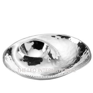 striking sculptural form platter Aluminum metal nickel plated <b>silver</b> polish chip and <b>dip</b> bowl 18X9X2 Inch Luxury collection - Product Image 4