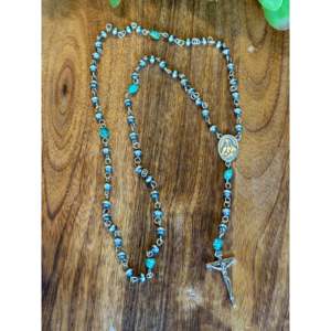 Collier chapelet Navajo en turquoise Sonora et argent sterling, perles, design croix bohème vintage - Product Image 6