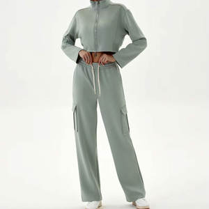 Custom Solid Short Gym Wear Half Zip Pullover Tracksuit Jogging <b>Crop</b> <b>Top</b> Windbreaker Jacket Bra Pants Set Women One Set 2026 - Product Image 2