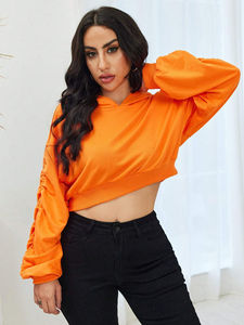 Sudadera con capucha recortada informal pulóver Crop Tops mujeres entrenamiento cordón Crop Tops sudaderas con capucha para mujer - Product Image 4