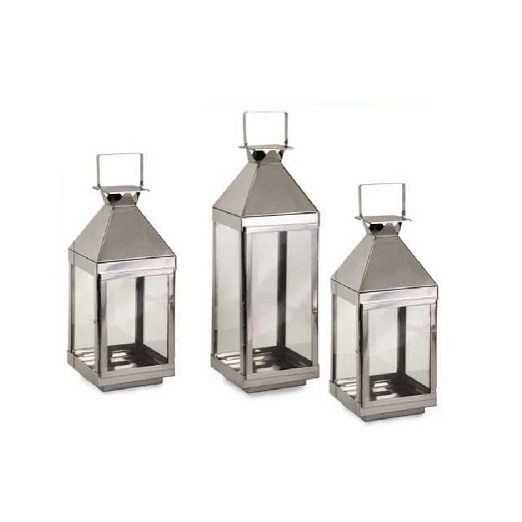 Customizable Printed Glossy Silver Metal Lantern With Set Of 3 Different Sizes For Table Top Centerpiece Home Party Decor