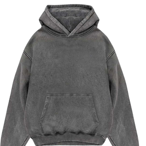Sweat à capuche gris délavé à l'acide, look vintage délavé, pull oversize, molleton de coton doux, streetwear décontracté, sweat à capuche unisexe pour l'hiver - Product Image 2
