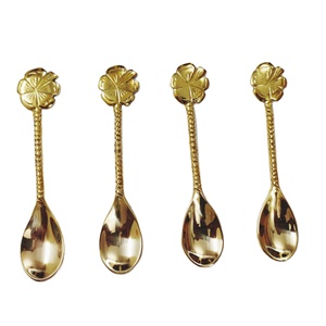 High Quality Hibiscus Brass <b>Coffee</b> Spoon Set of 4 Ripped Handle <b>Small</b> <b>Coffee</b> Spoon Set for Wholesale Price - Product Image 1