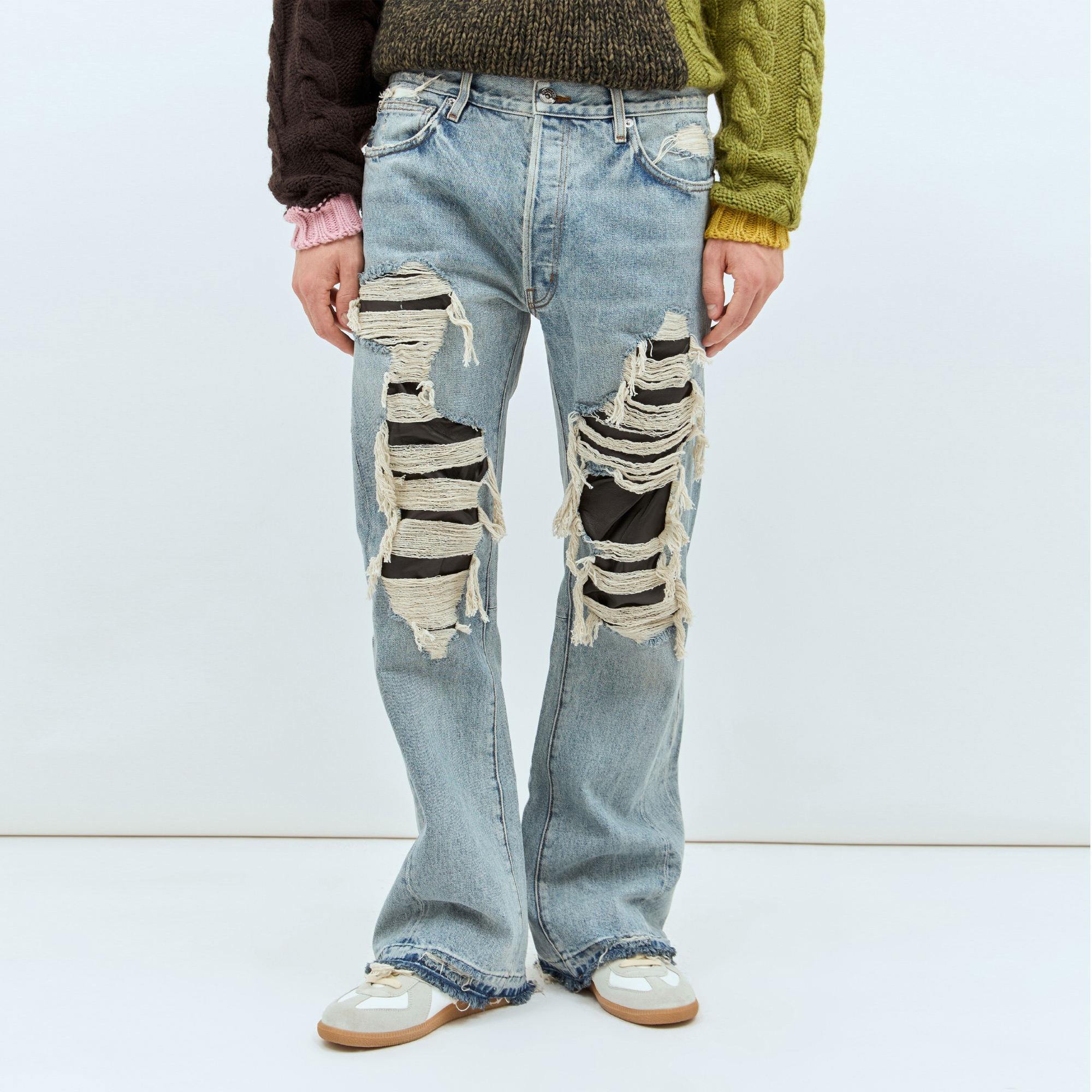 High Quality Men's Cotton Denim Streetwear Pants Wholesale Mid Straight  Effect Distressed Wash Purple Brand Jeans