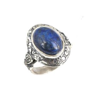 925 Sterling Silver Men's <b>Ring</b> with Oval <b>Lapis</b> <b>Lazuli</b> Handcrafted Bezel Setting Cushion Cut Diamond for Everyday Wear or Gift - Product Image 1