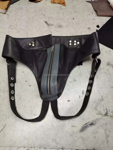 Boxers zippés en cuir de mouton véritable noir pour hommes - Product Image 3