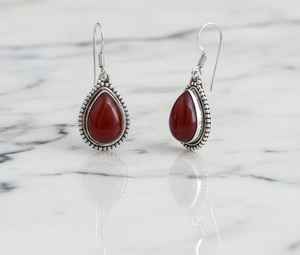 Carnelian <b>Teardrop</b> Dangle <b>Earrings</b> Sterling Silver Beaded Bezel Drop Simple Artisan Jewelry Gift For Women - Product Image 4