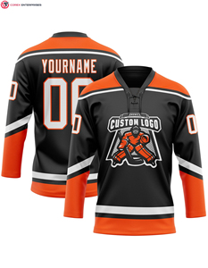 Maillot de hockey personnalisé en dentelle blanc-noir orange avec service OEM - Product Image 5