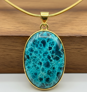 Personnalisable 925 Sterling Silver Dainty Chain 18K Or Forme Ovale Pendentif Bohème Naturel Chrysocolle Guérison Cristal Mode - Product Image 1