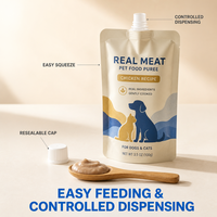 121 ° Pochette souple à bec verseur pour aliments pour animaux de compagnie, résistante aux hautes températures, pour aliments humides pour chats et chiens, sachet d'emballage liquide autoportant