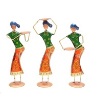 Ensemble de 3 figurines en métal Tagari indiennes faites à la main, écologiques, pour la décoration de la maison, décoration traditionnelle, présentoir pour le salon
