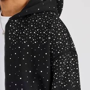 Custom Rhinestone Hoodies OEM Manufacturer 100% Cotton Fleece Eco-Friendly Sparkle Stone Design Men's Winter Breathable Quick - Product Image 4