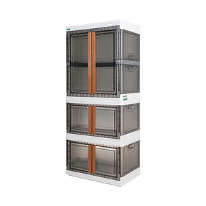 3886-3 3T Hokori <b>Collapsible</b> Storage Cabinet Three-Tier Plastic <b>Wardrobe</b> with Wheels and Side Handles for Clothing and Home Use - Product Image 4