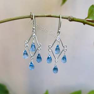 Pendientes Colgantes Hechos a Mano en Plata de Ley 925 con Cuentas de Topacio Azul Natural en Forma de Lágrima y Piedra Principal Esmeralda, Regalo de Joyería para Ella - Product Image 5