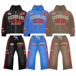 Los mejores chándales personalizados, pantalones apilados, pantalones de chándal, conjunto con capucha, bordado 3D, lavado ácido, chándales desteñidos al sol para ropa de invierno de hombre. - Product Image 1