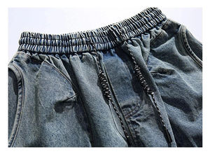 Pantalones Cortos de Lona de Alta Calidad, Vaqueros Azules de Cintura Alta a la Moda, Pantalones Casuales con Cintura Elástica y Cordón Ajustable para Hombre, 180g, Tejido de Secado Rápido - Product Image 5