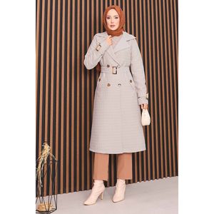 Manteau trench vintage pour femme, double boutonnage, matelassé avec rembourrage en laine et coton, ceinture intégrée, couleur pierre, pour les saisons automne-hiver - Product Image 6