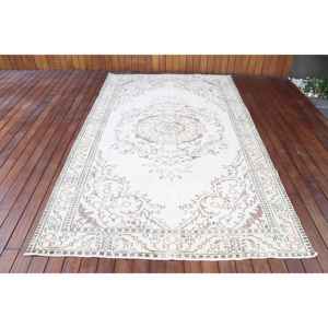 Alfombra Turca Vintage, Alfombra Grande de 5,2x8,9 pies, Alfombra Blanca a Cuadros - Product Image 1