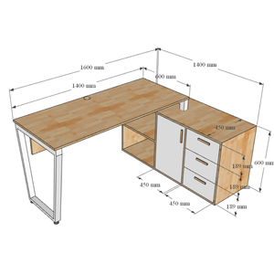 HBTC022 โต๊ะทำงานผู้บริหารรุ่นร่วมสมัย ขนาด 160x140 ซม. ทำจากไม้เนื้อแข็ง ดีไซน์ทรงสี่เหลี่ยมคางหมู รูปตัวแอล เฟอร์นิเจอร์สำนักงานสำหรับห้องนอน ต้องประกอบเอง - Product Image 5