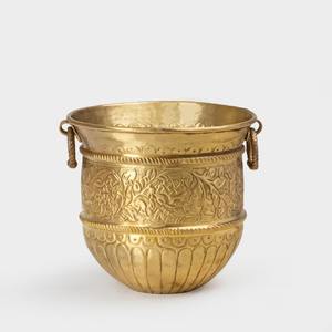 กระถางต้นไม้โลหะสีทองแบบมินิมอลพร้อมที่จับกระถางดอกไม้ในร่มและกลางแจ้ง - Product Image 1