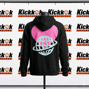 Sudadera con capucha negra para hombre con estampado de corazón rosa y globo terráqueo, ropa casual de calle para otoño, corte regular, algodón French Terry - Product Image 3