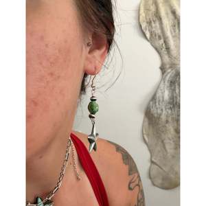Navajo-Made Sonoran Gold Turquoise Nugget & Sterling <b>Silver</b> Drop <b>Earrings</b> with Star <b>Dangle</b> - Product Image 2