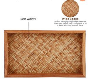 Plateau rectangulaire en bois d'acacia fabriqué à la main en bois avec poignées Plateau de service décoratif pour table de petit déjeuner décoratif - Product Image 6