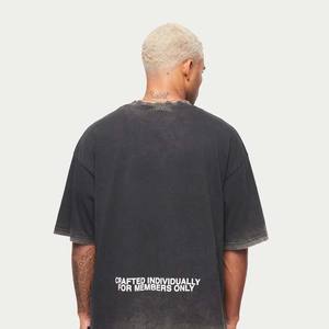 Camiseta de algodón con estampado gráfico de lavado ácido Vintage para hombre Top de gran tamaño con manga corta y patrón sólido de hombros caídos - Product Image 2