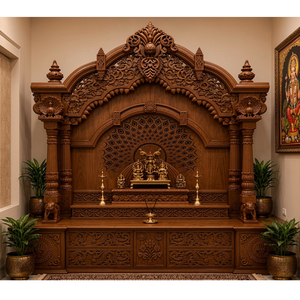 Mandir hindú de madera maciza con acabado en nogal oscuro personalizado para decoración de templos domésticos y sala de oración. Fabricante y exportador para EE. UU. - Product Image 1