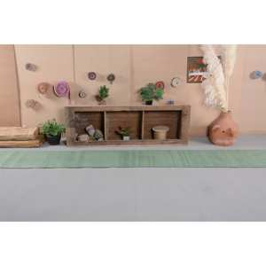 Alfombra turca clásica moderna de área grande de 1,8x13,7 pies, patrón abstracto de estilo Vintage verde, Material de algas marinas de lana, respaldo de látex - Product Image 1