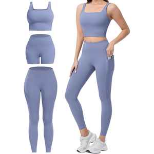 Ensemble 3 pièces avec impression par sublimation de logo personnalisé nouveau style de legging de yoga taille haute soutien-gorge de sport réversible grande taille - Product Image 3