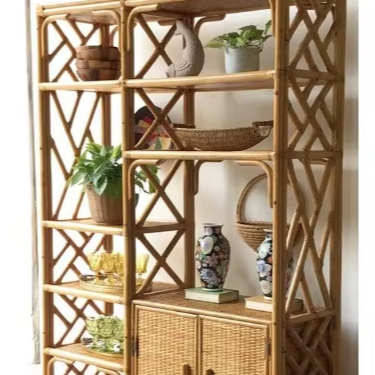 Handcrafted Rattan Display Cabinet Wicker Shelving