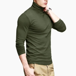 2025 nouveaux hommes mode T-shirt t-shirts hauts minces mâle Stretch T-shirt col roulé à manches longues t-shirts col haut hommes coton t-shirts - Product Image 1